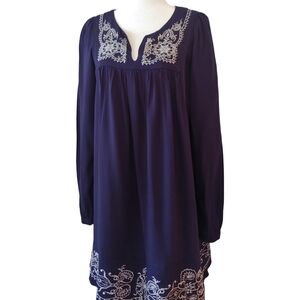 One Clothing Embroidered Navy Blue And White Women's Tunic Dress Size XL